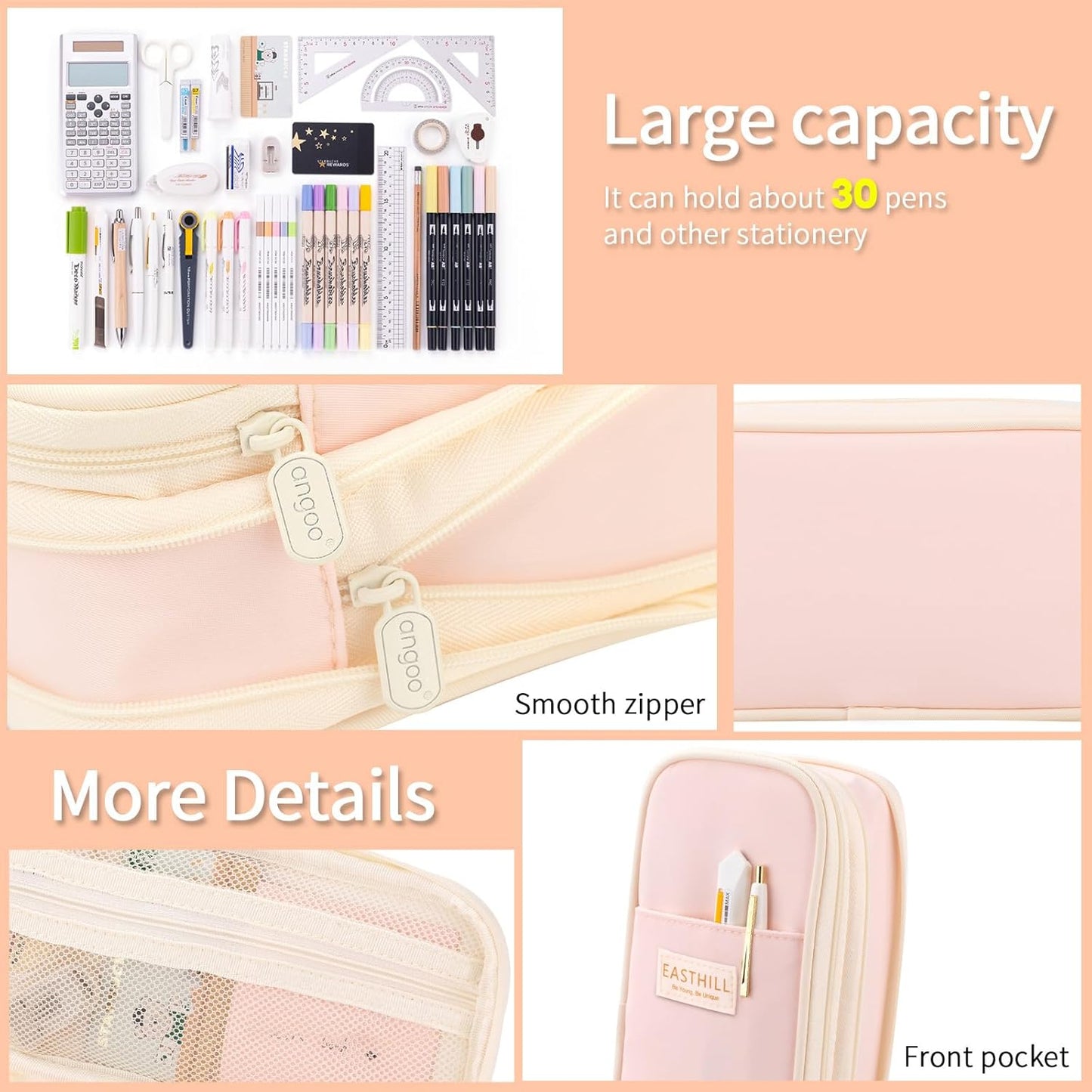 EASTHILL Big Capacity Pencil Case Large Pencil Pouch Stationery Pen Bag for Teen Girls-Green