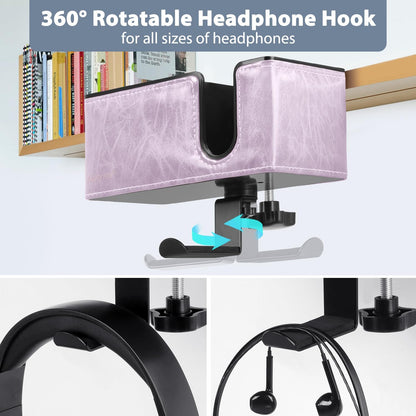 Desk Cup Holder Clip on Pen Holder Headphone Hanger Headset Stand Rotatable Clamp Hook Under Desk (Black)