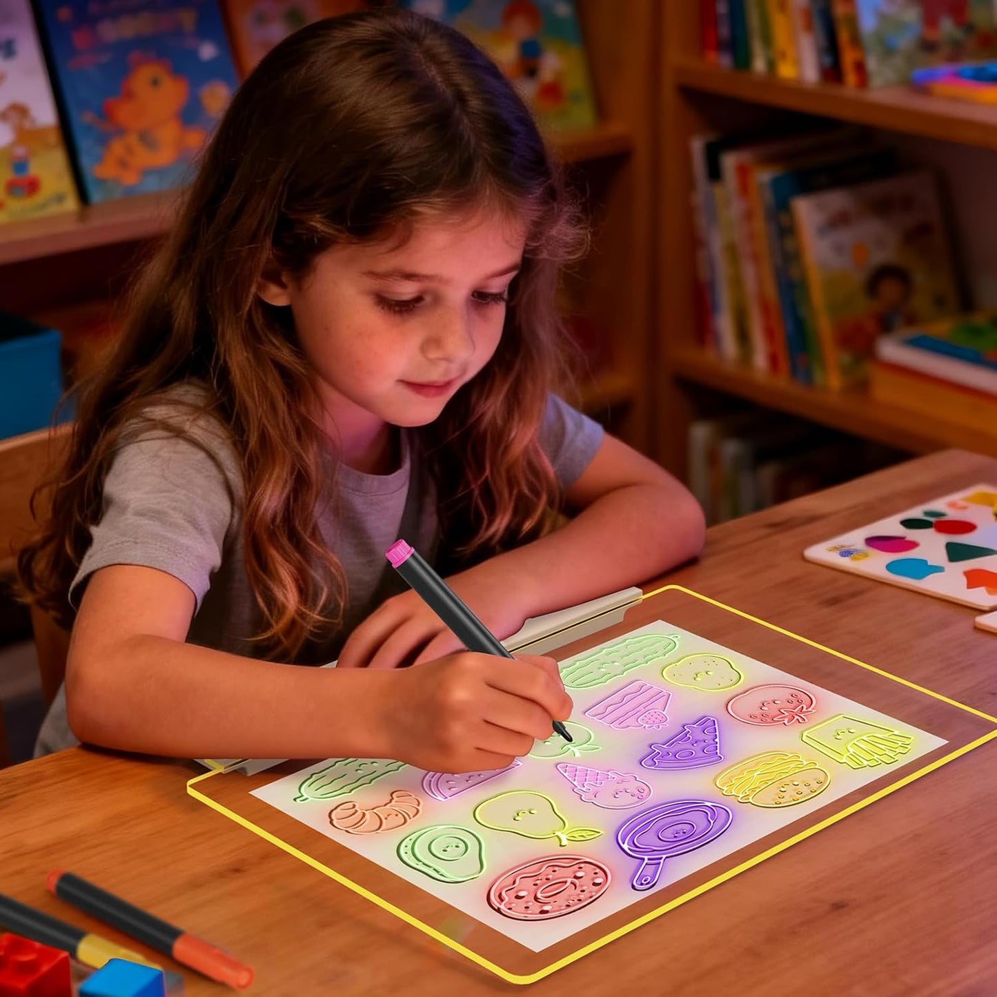 16" LED Drawing Board for Kids, USB-C Rechargeable Neon Glow Pad for Tracing & Creative Play,2000mAh Battery with 72h Runtime, Anti-Scratch 5H Acrylic Surface,7 Markers & A4 Tracing Paper Kit