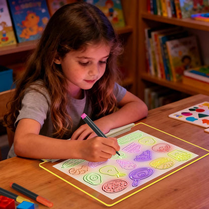 16" LED Drawing Board for Kids, USB-C Rechargeable Neon Glow Pad for Tracing & Creative Play,2000mAh Battery with 72h Runtime, Anti-Scratch 5H Acrylic Surface,7 Markers & A4 Tracing Paper Kit