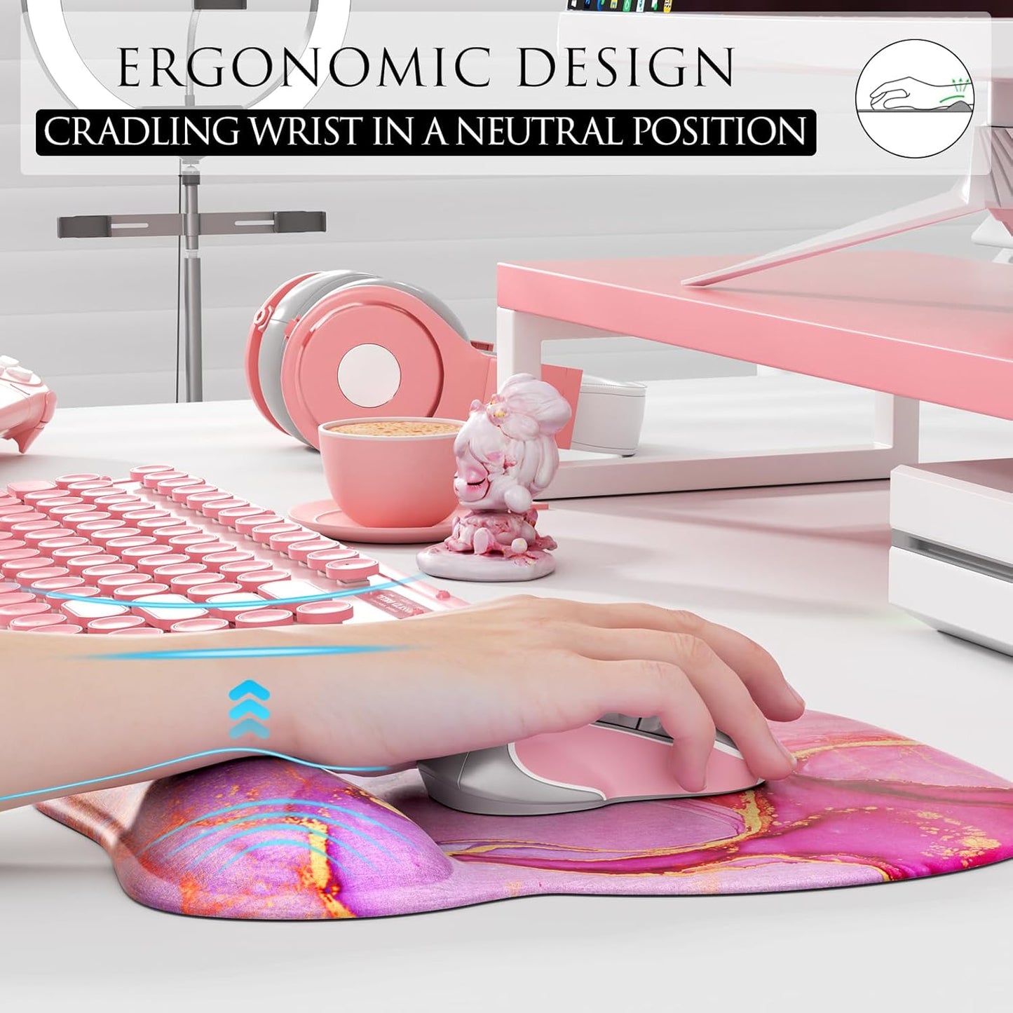 MROCO Ergonomic Mouse Pad with Gel Wrist Rest, Smooth Wrist Support Surface, Non-Slip PU Base for Pain Relief, Comfortable Mousepad for Computer, Laptop, Office & Home, 9.4 x 8.1 in, Black
