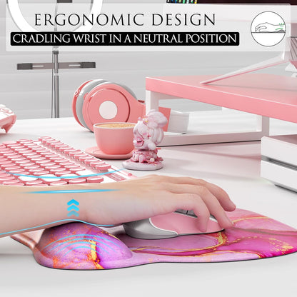 MROCO Ergonomic Mouse Pad with Gel Wrist Rest, Smooth Wrist Support Surface, Non-Slip PU Base for Pain Relief, Comfortable Mousepad for Computer, Laptop, Office & Home, 9.4 x 8.1 in, Black