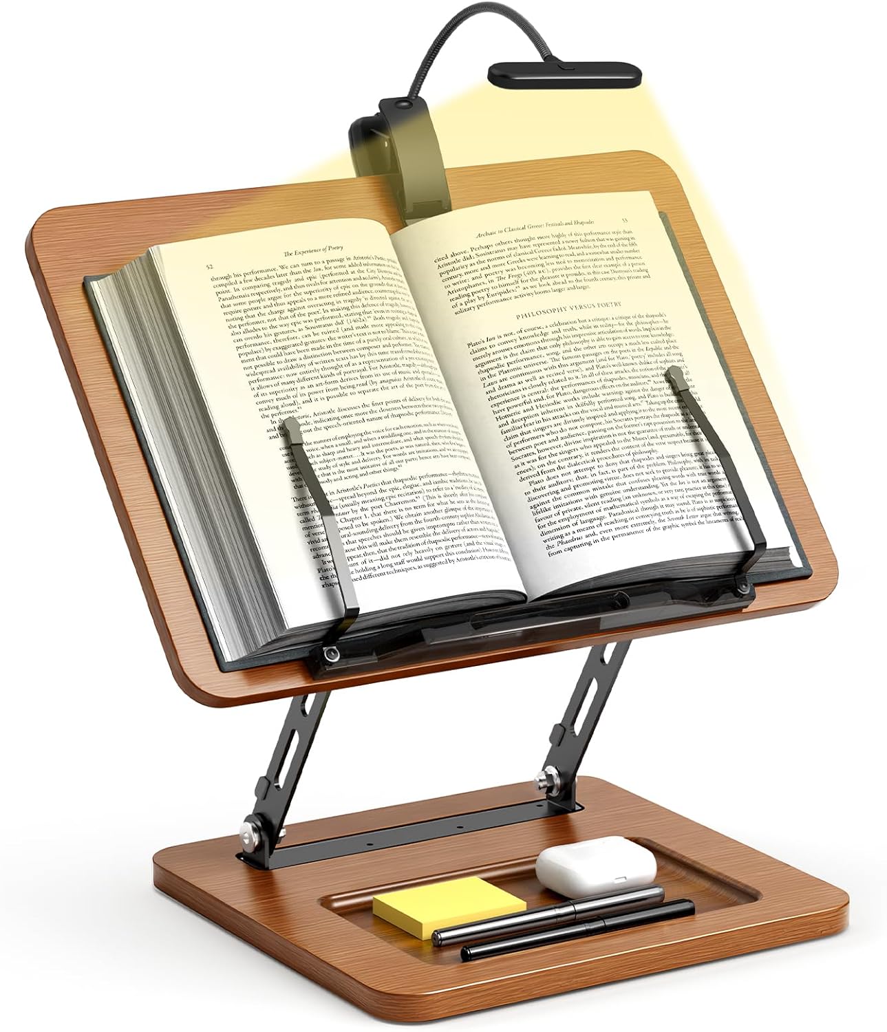 OPTIXCELL Book Stand for Reading with Light, Book Holders for Reading Hands Free, Adjustable Height & Angle, Fits Cookbook Recipe, Textbook, Foldable for Kitchen, Office, School,Gift for Book Lovers