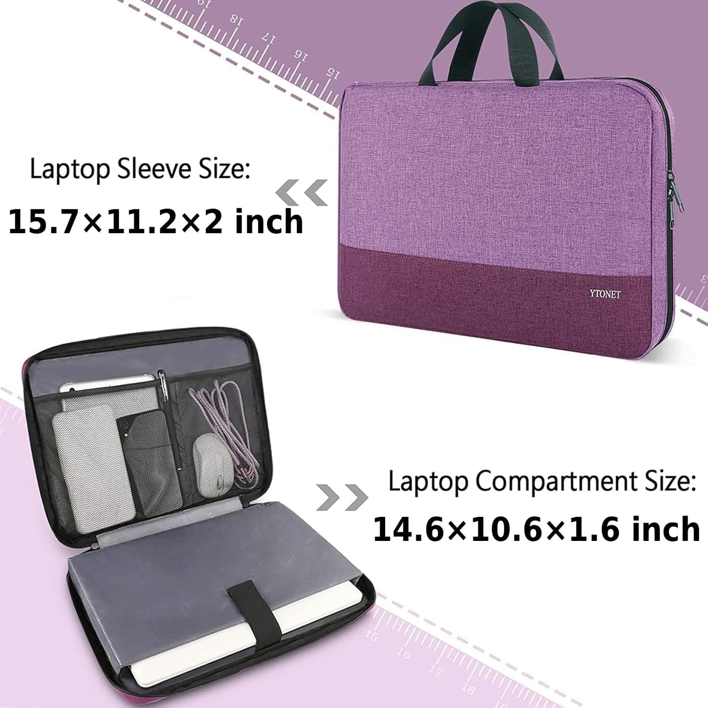 Ytonet Laptop Case, 15.6 inch TSA Laptop Sleeve Computer Bag Water Resistant Computer Case Carrying Cover Compatible for Lenovo, HP, Dell, Asus Notebook, Gifts for Men Women, Grey