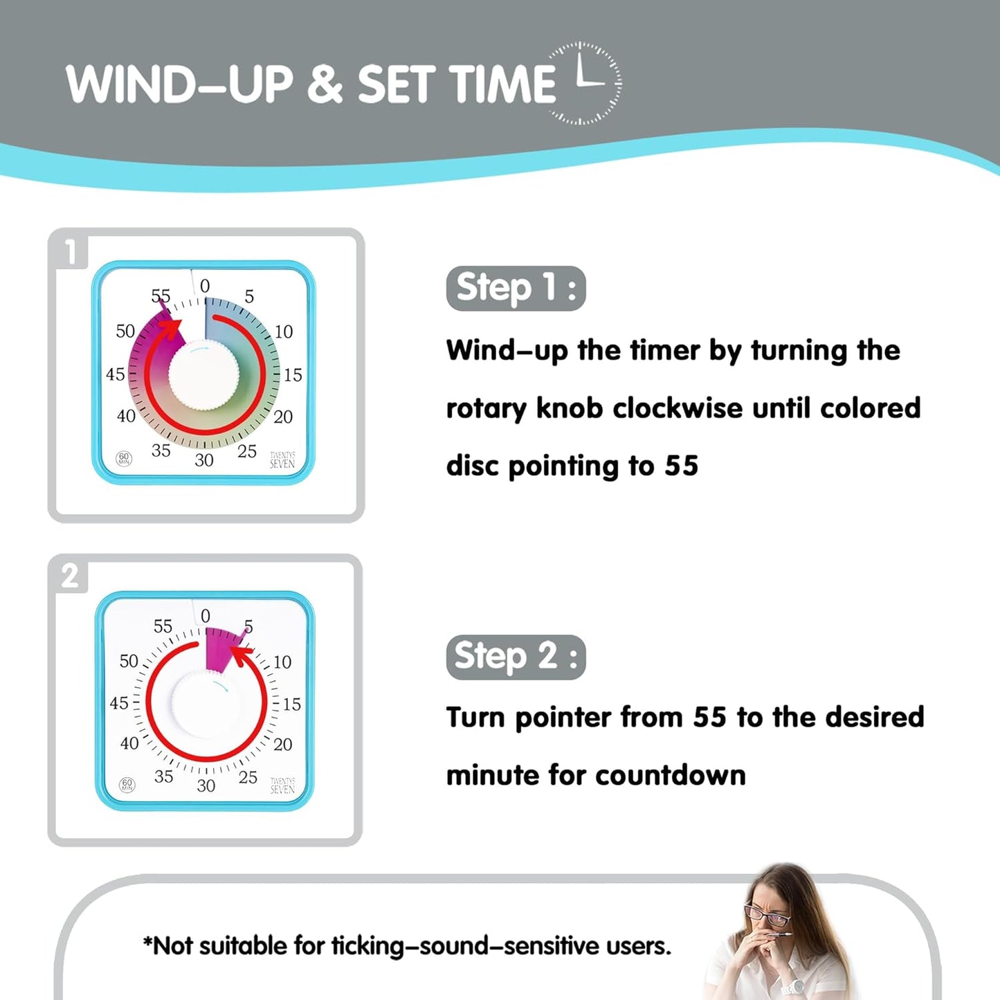 Visual Timer 7.5 inch; 60 Minute 1 Hour Countdown Timer for Kids Classroom Teaching Tool Home Office Meeting, Mechanical Countdown Clock for Exam Time Management Magnetic, Sky Blue with Colorful Disc