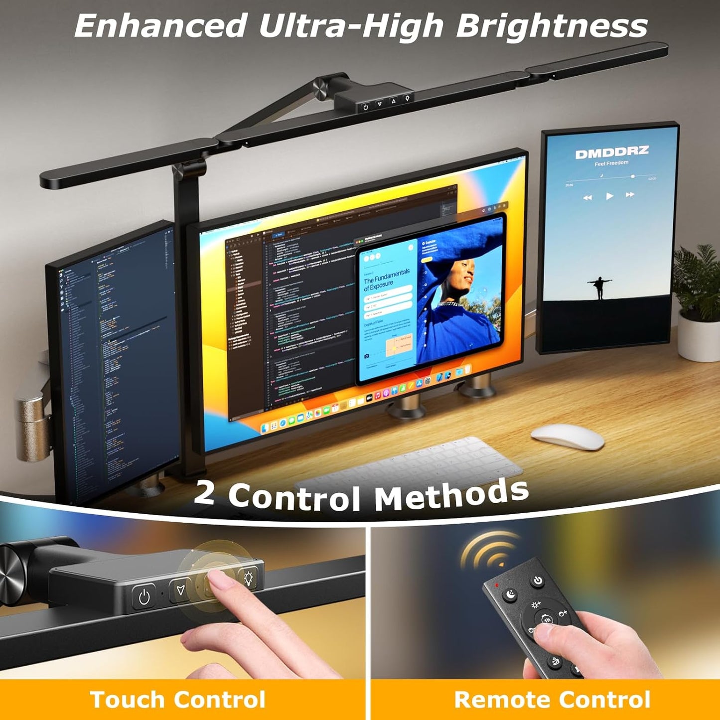 Airlonv LED Desk Lamp for Office Home, Eye-Caring Desk Light with Stepless Dimming Adjustable Flexible Gooseneck, 10W USB Adapter Desk Lamp with Clamp for Reading, Study, Workbench (Black)