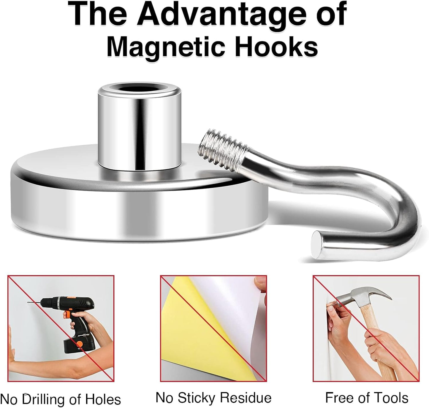 MIKEDE Black Magnetic Hooks 85Lbs Heavy Duty Earth Magnets with Hooks for Cruise Cabin Strong Magnet Hooks for Hanging Super Metal Magnetic Hanger for Grill Fridge Kitchen - Pack of 10