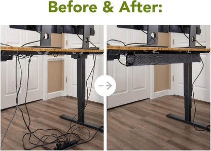 PERFECT POSTURE Mesh Cable Organizer – Under Desk Cable Management with Adjustable Straps, Flexible Mesh, Easy-Access Design, & Standing Desk Compatible – 37.4” (Gray)