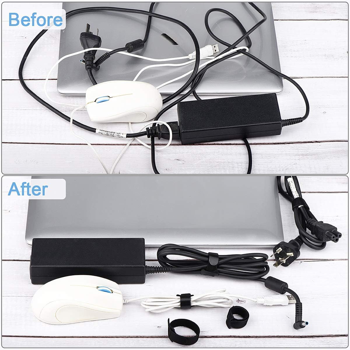 Nettbe Reusable Cable Ties, 60 PCS 8 Inches Adjustable Cord Straps Wire Organizer Cord Wrap and Hook Loop Cable Management
