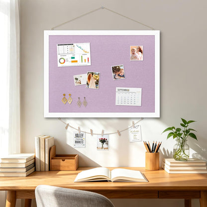 DOLLAR BOSS Bulletin Boards with Linen 1-Pack 16''X 12'' Double-Sided Cork Board for Walls Wood Framed Bulletin Boards, Small Pin Board for Home Kitchen Office Decorative Hanging 10 Pushpins