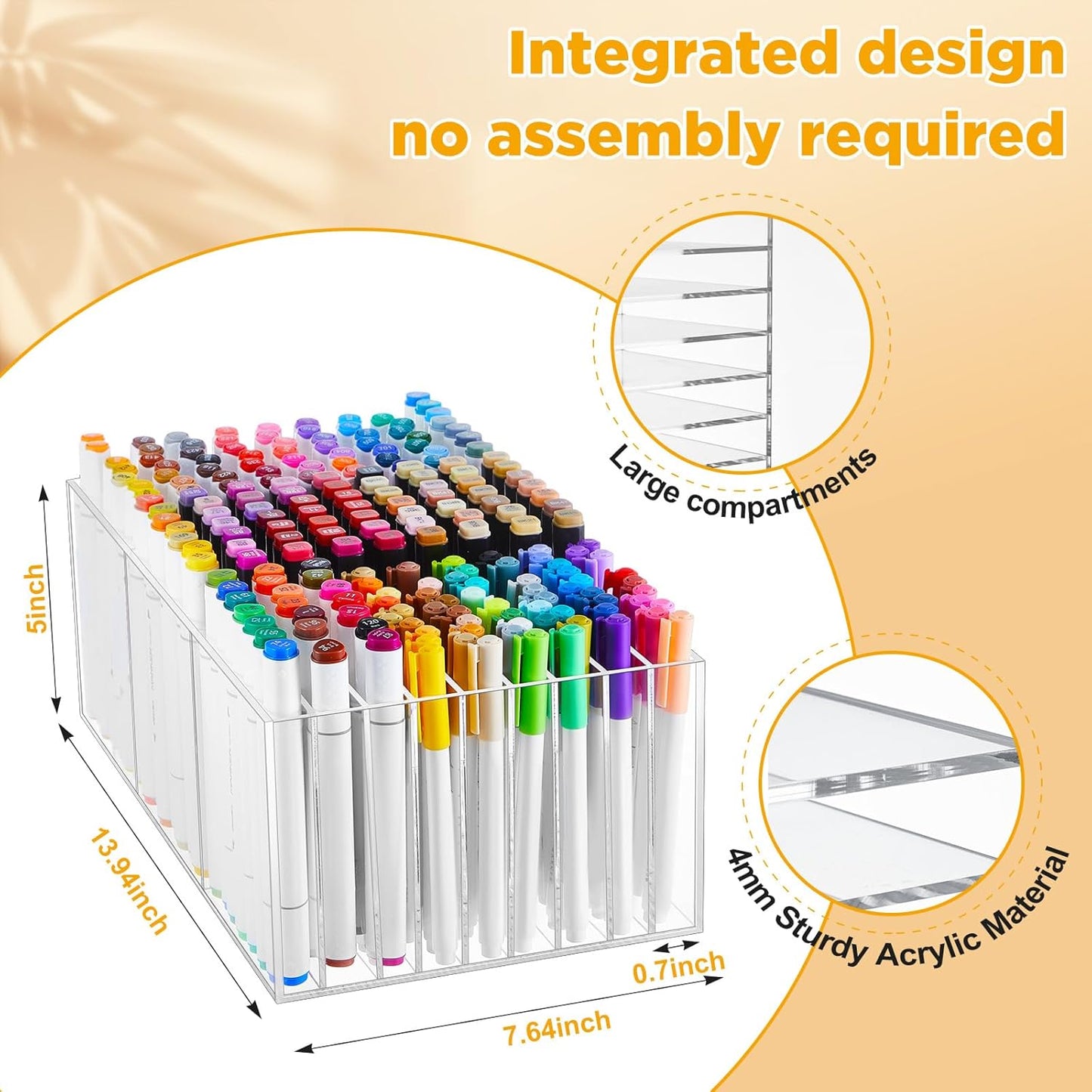 MotiMind Acrylic Marker Organizer for 189 Marker, Large Art Pencil Holder Storage Rack for Desk, Pens Art Brushes Display Stand with 27 Compartments for Desktop, Office (clear, 189 Capacity)