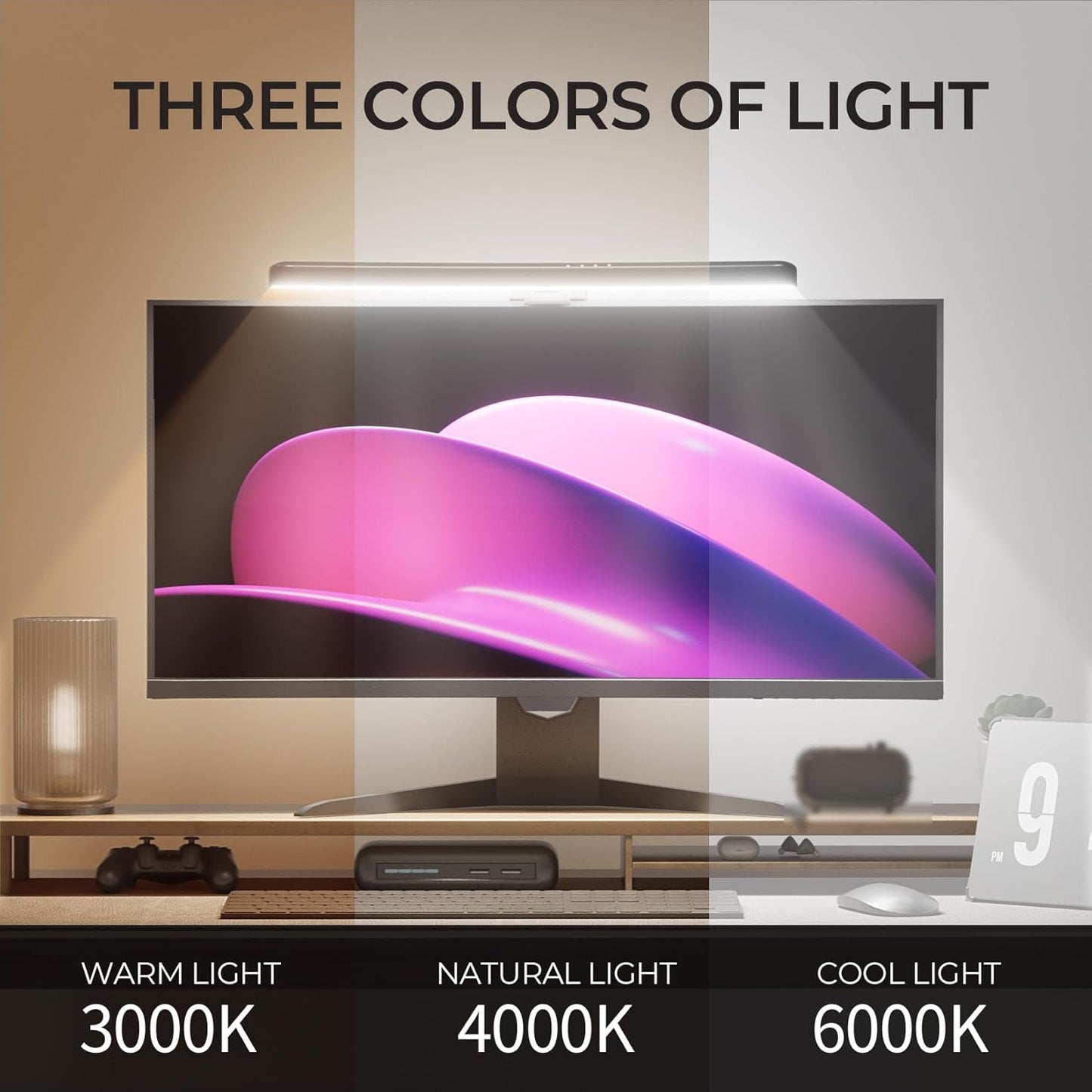 Monitor Light Bar Curved, RGB Backlight, Computer Screen Lamp for Eye Care, Dual Light Mode with Touch Control Timed, Gaming Accessory, Radius of Curvature 1500 mm