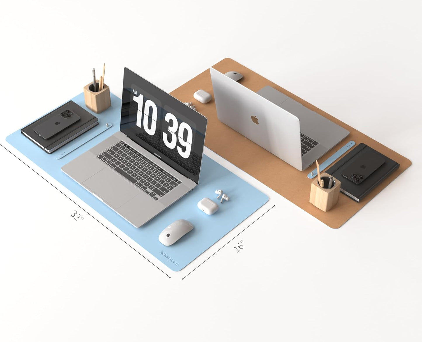 RENMTURE Desk Pad, Cork & PU Leather Desk Mat, Large Mouse pad, Non-Slip Desk Protector and Blotter, Waterproof Writing Pad, Desk Accessories and Organizers for Home Office (Light Yellow, 32"x16")