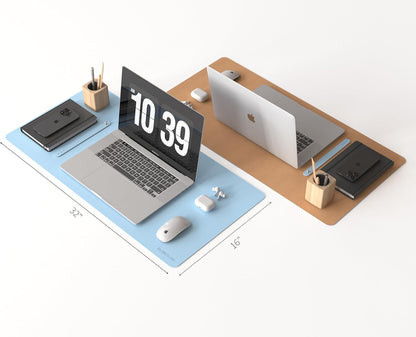 RENMTURE Desk Pad, Cork & PU Leather Desk Mat, Large Mouse pad, Non-Slip Desk Protector and Blotter, Waterproof Writing Pad, Desk Accessories and Organizers for Home Office (Light Yellow, 32"x16")