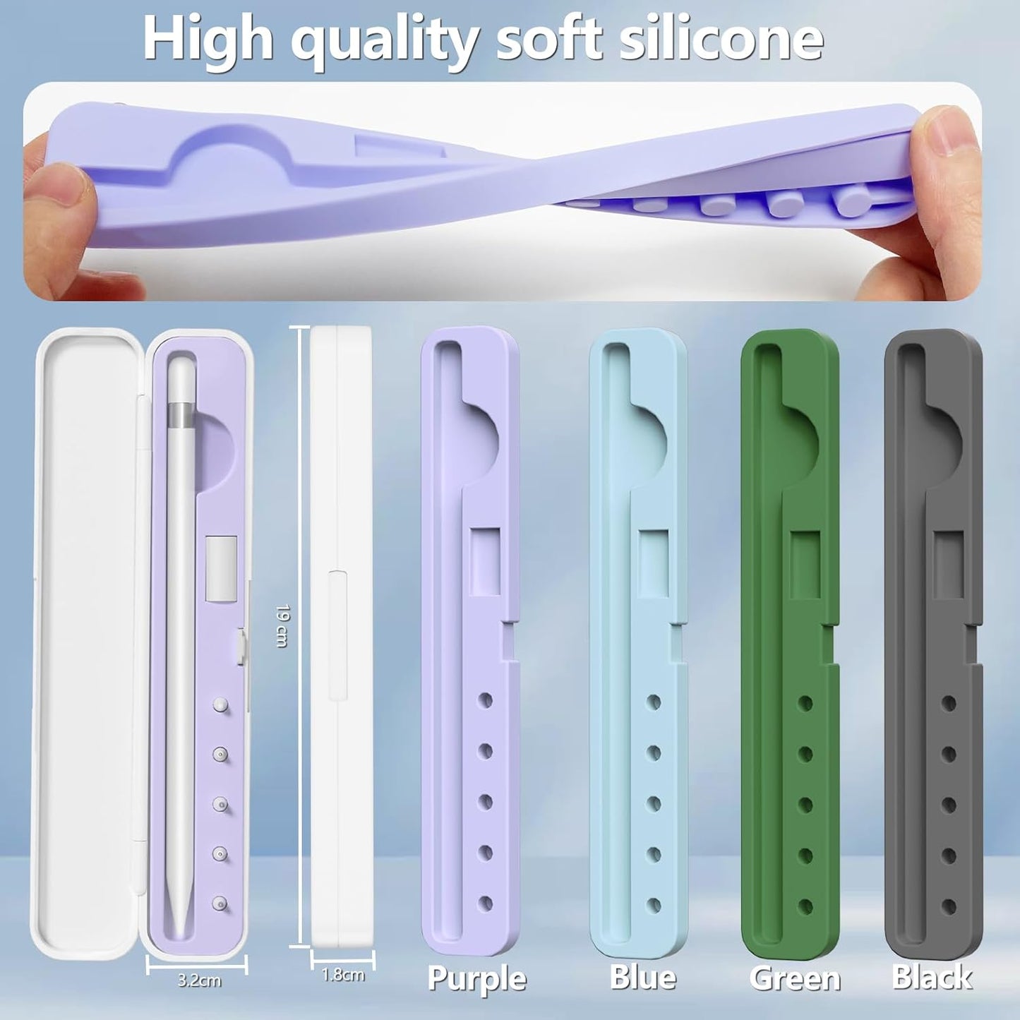 Inesore Pencil Case Compatible with Apple Pencil Pro/1st/2nd Gen/USB-C,Contain 5 Pack for Apple Pencil Tips Replacement Accessories (Purple Silicone Card Slot)