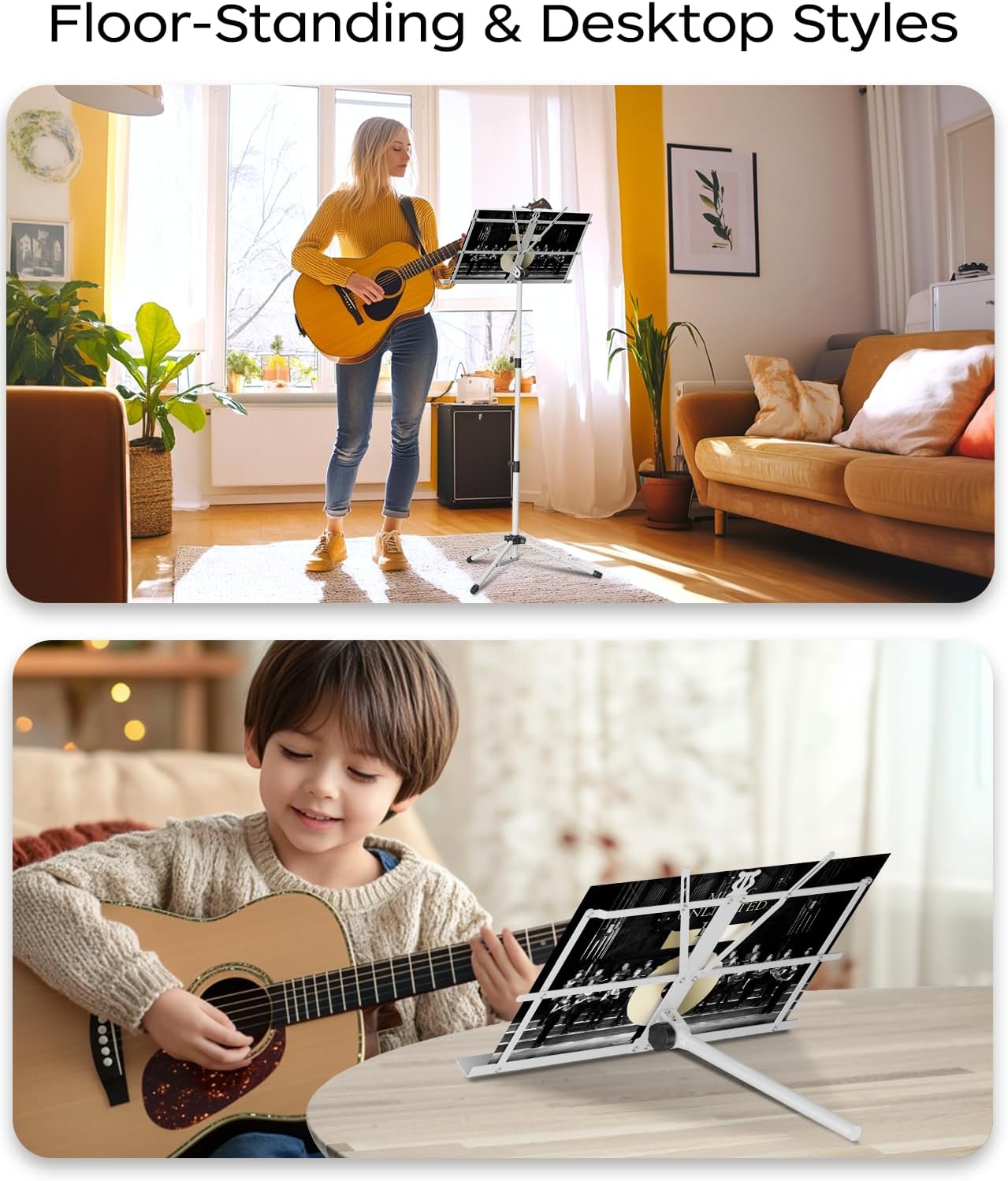 K KASONIC Music Stand, 2 in 1 Dual-Use Folding Sheet Music Stand & Desktop Book Stand, Portable Lightweight with Music Sheet Clip Holder Carrying Bag