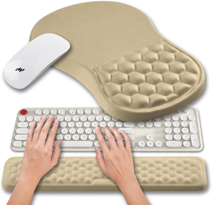 Hokafenle 2 in 1 Ergonomic Mouse Pad Wrist Support & Wrist Rest for Computer Keyboard Set, with Relieve Carpal Tunnel Pain Massage Bulge and Full Memory Gel Design (2In1 Set, Black)