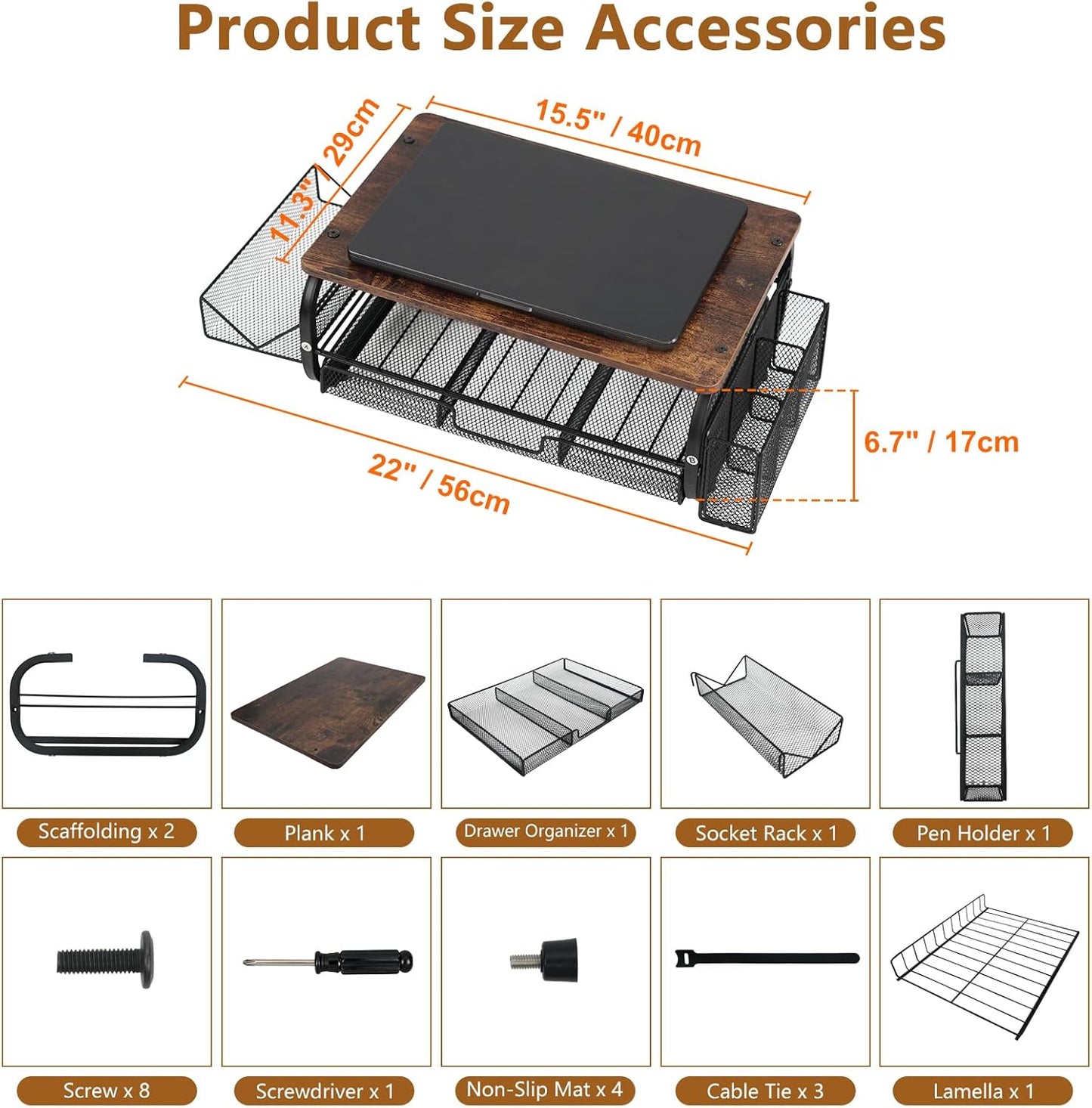 Desk Organizers and Accessories Monitor Riser, Monitor Stand with Drawer (2-Tier Drawers) with Large Side Storage Rack & Cable Management,66LBS/30KG, Office Organization, Walnut Brown