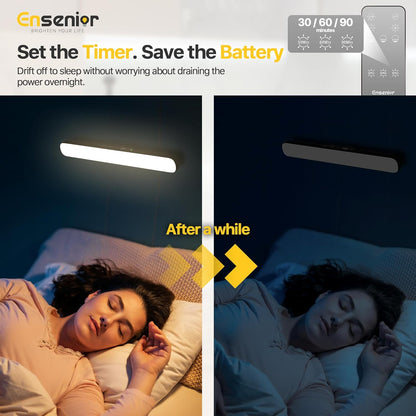 5W Rechargeable Motion Sensor Light Bar, 2000mAh Dimmable Under Cabinet Lighting Wireless with Digital Battery Display, 130° Rotatable Magnetic Closet Lights, Remote Control Stick on Lights Dorm