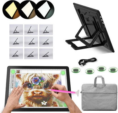 YINGWOND Rechargeable A4 Light Pad with Stand,7100LUX Magnetic Diamond Art Light Board,3 Light Colors,Adjustable Brightness,Portable Wireless Light Box for Tracing,Drawing,Sketching