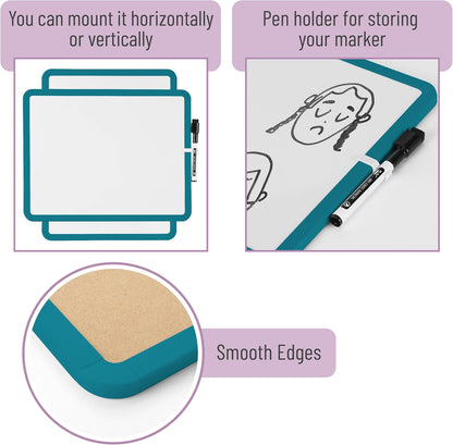 Mr. Pen- Dry Erase Board, 14” x 11” with a Black Dry Erase Marker, White Frame, Small Mini White Board for Students, Fridge, Wall, Locker, Includes Double Sided Tapes