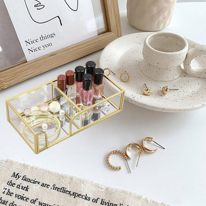 Glass Sticky Note Holder, Gold Post It Note Dispenser for Desk,3 x 3 Inch Post It Note Holder,Stylish Sticky Note Dispenser for Home Office Desk