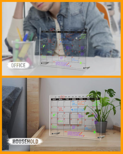 Acrylic Dry Erase Board to Do List Desktop Clear Memo Note Board, 9x13 Tabletop Whiteboard with Stand for Office, Home, School, Includes 6 Dry Erase Markers