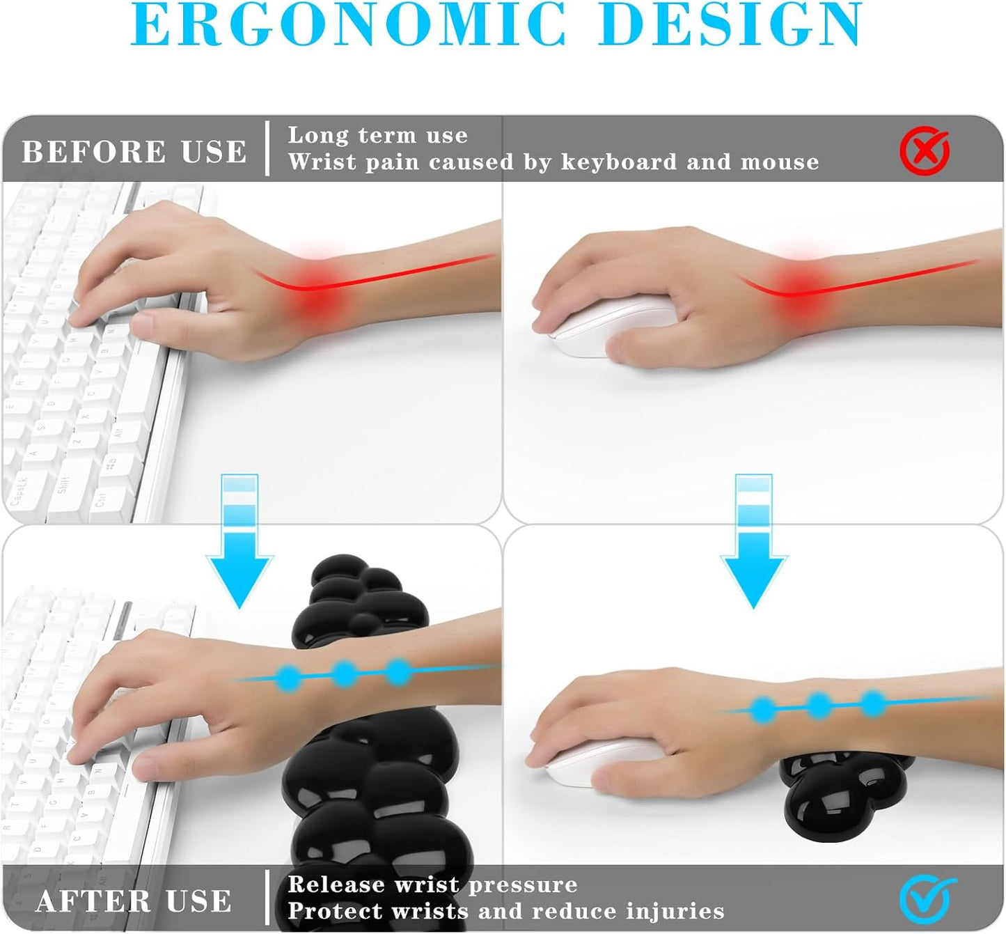 Gel Cloud Keyboard and Mouse Wrist Rest, Cute Wrist Support and Arm Support Keyboard Rest for Keyboard and Mouse Typing Pain Relief，Suitable for Office/Computer/Laptop/Gaming（White）