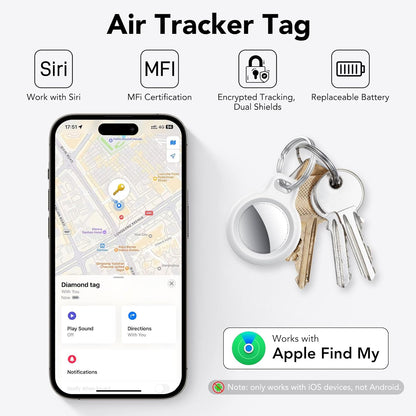 New Tracker Tag-1 Pack (Black), QCOQ Bluetooth 5.3 Tracker Tag Work with Apple Find My (iOS Only), Smart Tag with Protective Case/Keychain/Lanyard, Item Finder for Key/Wallet/Bag, Replaceable Battery