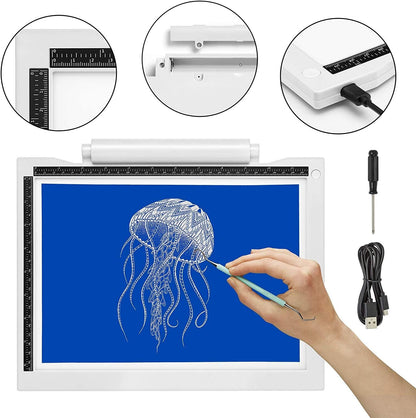 iVyne Bright Crafting Light Pad A4 - Battery & Cable Powered LED Light Box - Batteries Not Included -for Cricut Vinyl Weeding Tools, Tracing, Drawing, Sketching, Crafting, and HTV Vinyl (White)