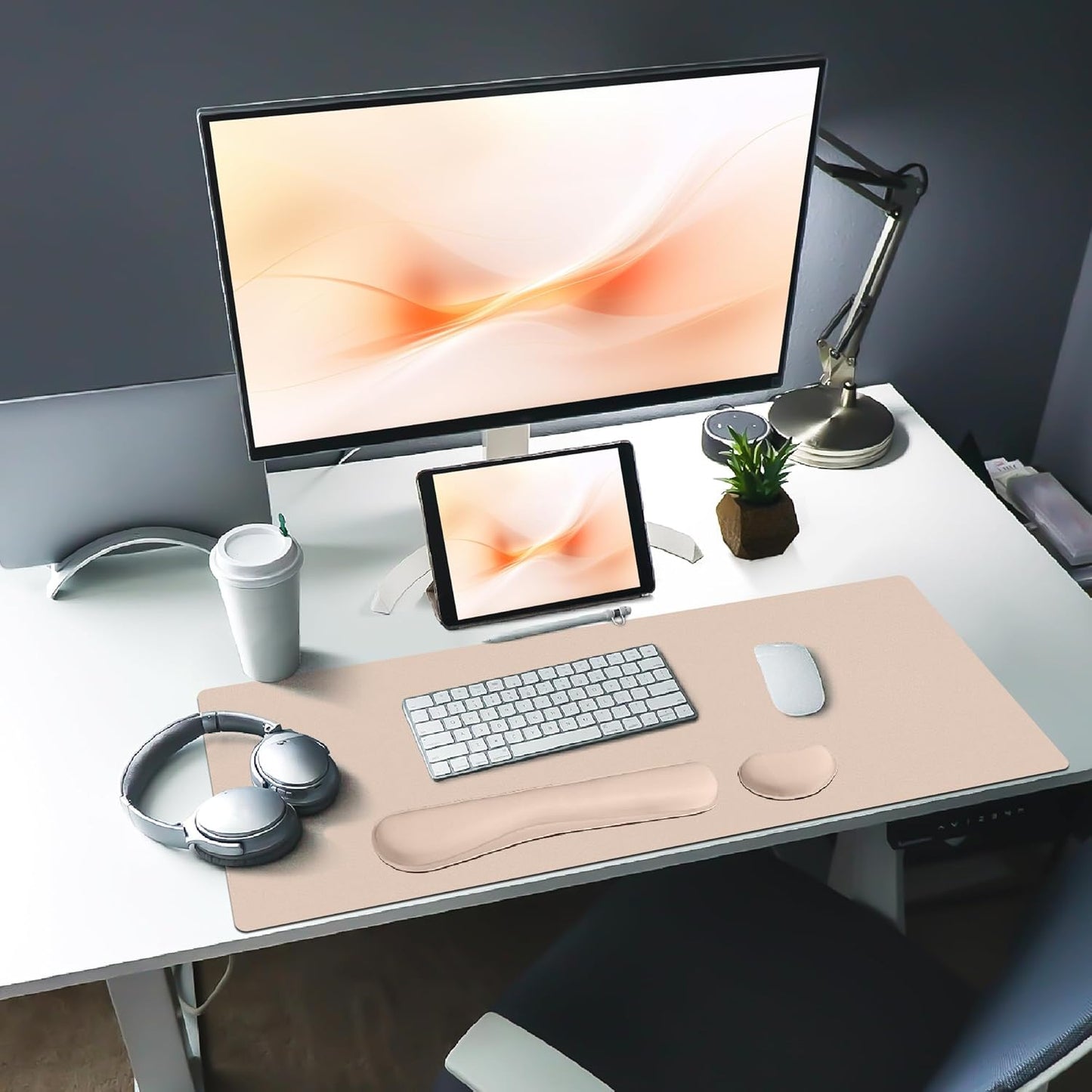 Bloss Leather Desk Pad and Keyboard Wrist Rest, Large Mouse Pad + Keyboard Pad+Mouse Wrist Support, Non-Slip Desk Mat Protector for Office, Home(31.5×15.7 Inches,Beige) - Colors B