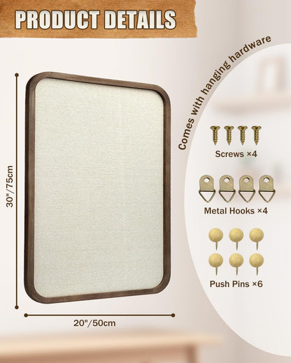 Linen Bulletin Board, Pin Board for Walls, Fabric Bulletin Board, 13"x17"Small Pin Board for Home Kitchen Office Decorative, Brown Wood Frame Cork Board(BN-3343)