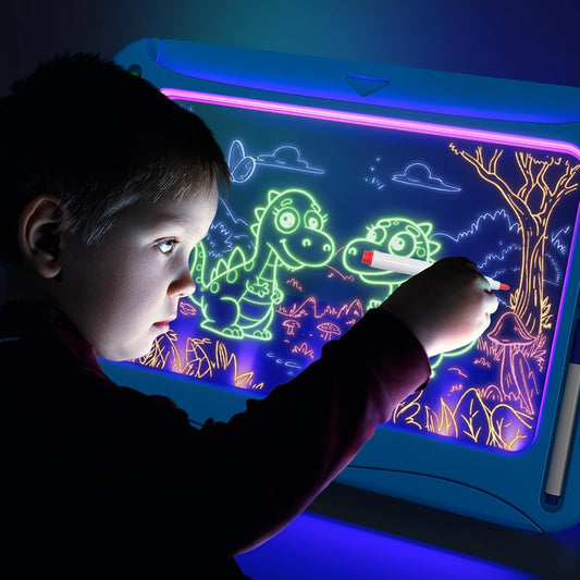 LED Drawing Board, Magic Kids Toys for Boys 4-6, Christmas Birthday Gifts, Light Up Tracing Pad, 9 Double-Sided Cards, 6 Markers, Glow in The Dark Doodle Writing Tablet, Learning Toy Arts Crafts Kits