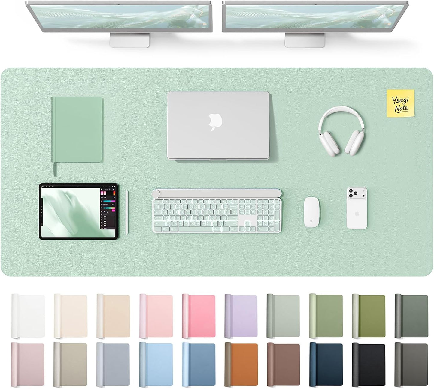 YSAGi Leather Desk Pad Protector, Office Desk Mat, Large Mouse Pad, Non-Slip PU Leather Desk Blotter, Waterproof Laptop Desk Writing Pad for Office and Home (23.6" x 13.8", Eggshell) - Colors A