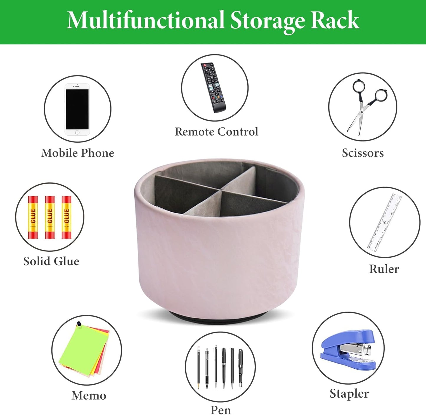 Round Leather Art Supply Organizer,Remote Control Holder,360 Degree Rotating,Multi-Functional Pencil Holder,4 Compartments Desktop Stationary Organizer(1-Fractal Flower) | Round - Colors B
