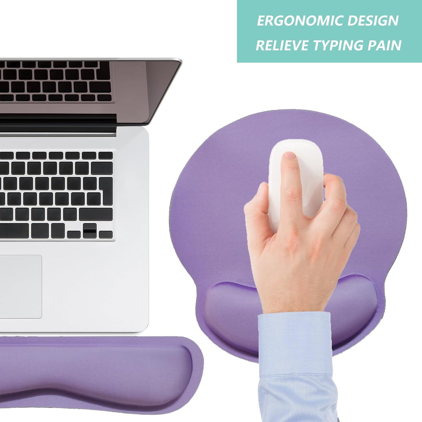 Keyboard Wrist Rest Pad Mouse Pad with Wrist Support Set of 3, Mousepad with Non-Slip Rubber Base, Ergonomic Memory Foam Mouse Wrist Cushion Support for Home Office Laptop Computer Gaming, Forest