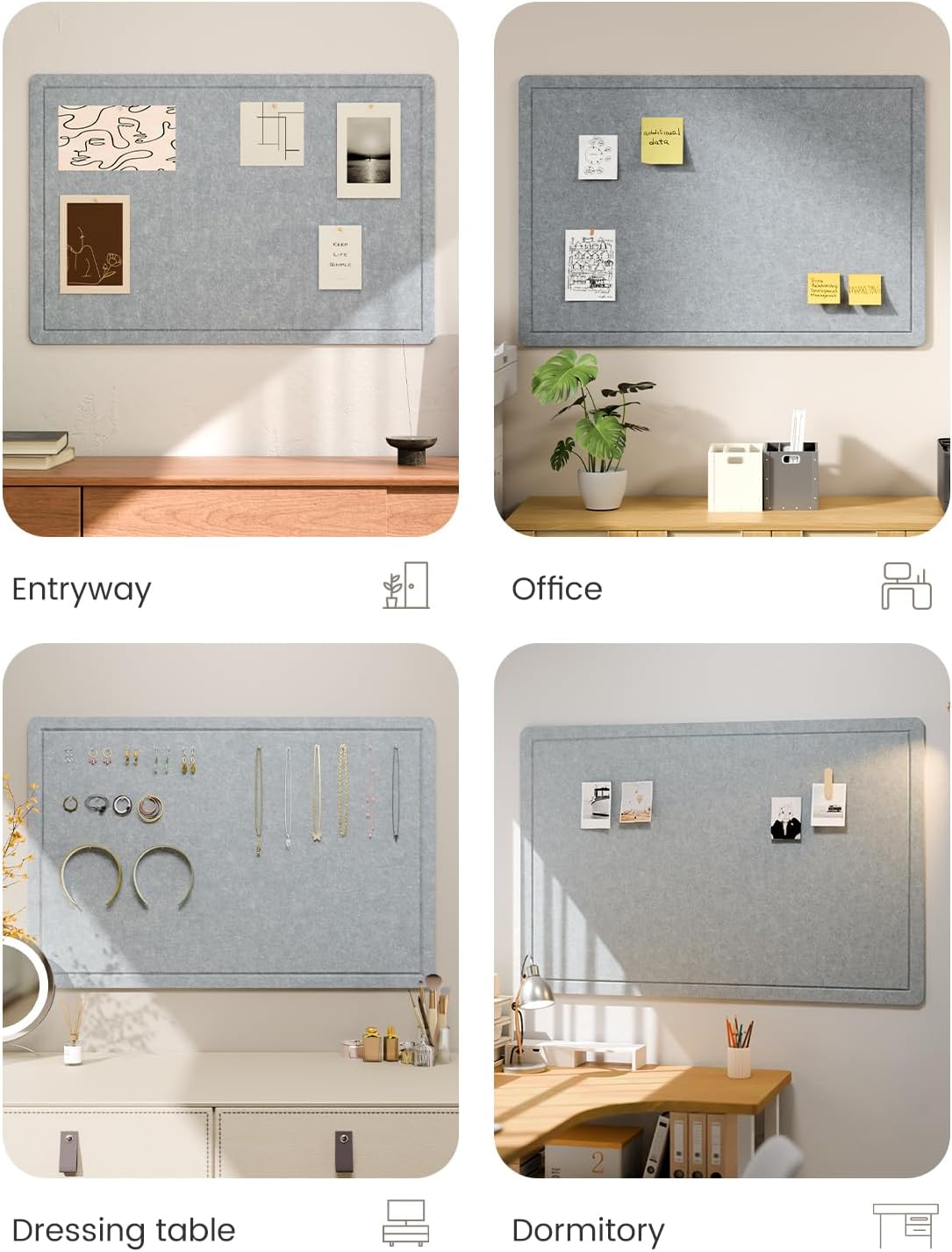 Fluxynara Bulletin Board, 23.6" x 17.5" Cork Board Alternative with 12 Safe Removable Adhesive Tabs, Foldable Felt Pin Board for Home Office, Classroom, Bedroom,Entryway for Walls—Sage