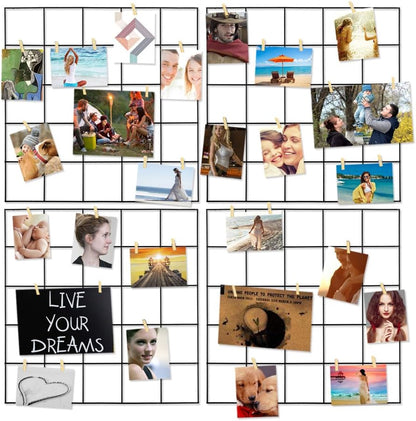 Wire Wall Grid Panel,4 Pcs Photo Pictures Memo Board Art Ins Frame Hanger Display,Office Home Living Room Kitchen Desk Storage Organizer Party Decorations