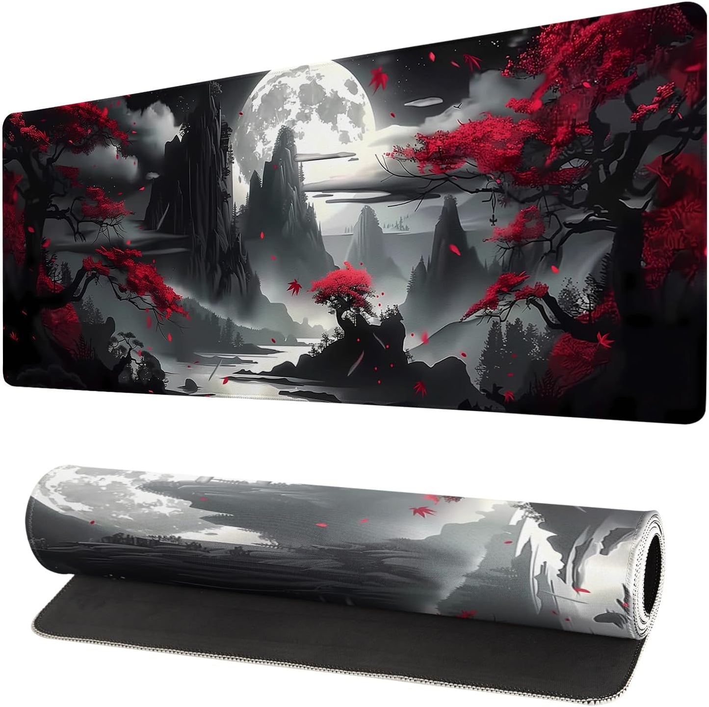 Japanese Mouse Pad, Large Japanese Desk Mat, XL Anime Gaming Keyboard Mat, Non-Slip Rubber Base, Big Extended Desk Protector for Home Office, 31.5”x11.8”
