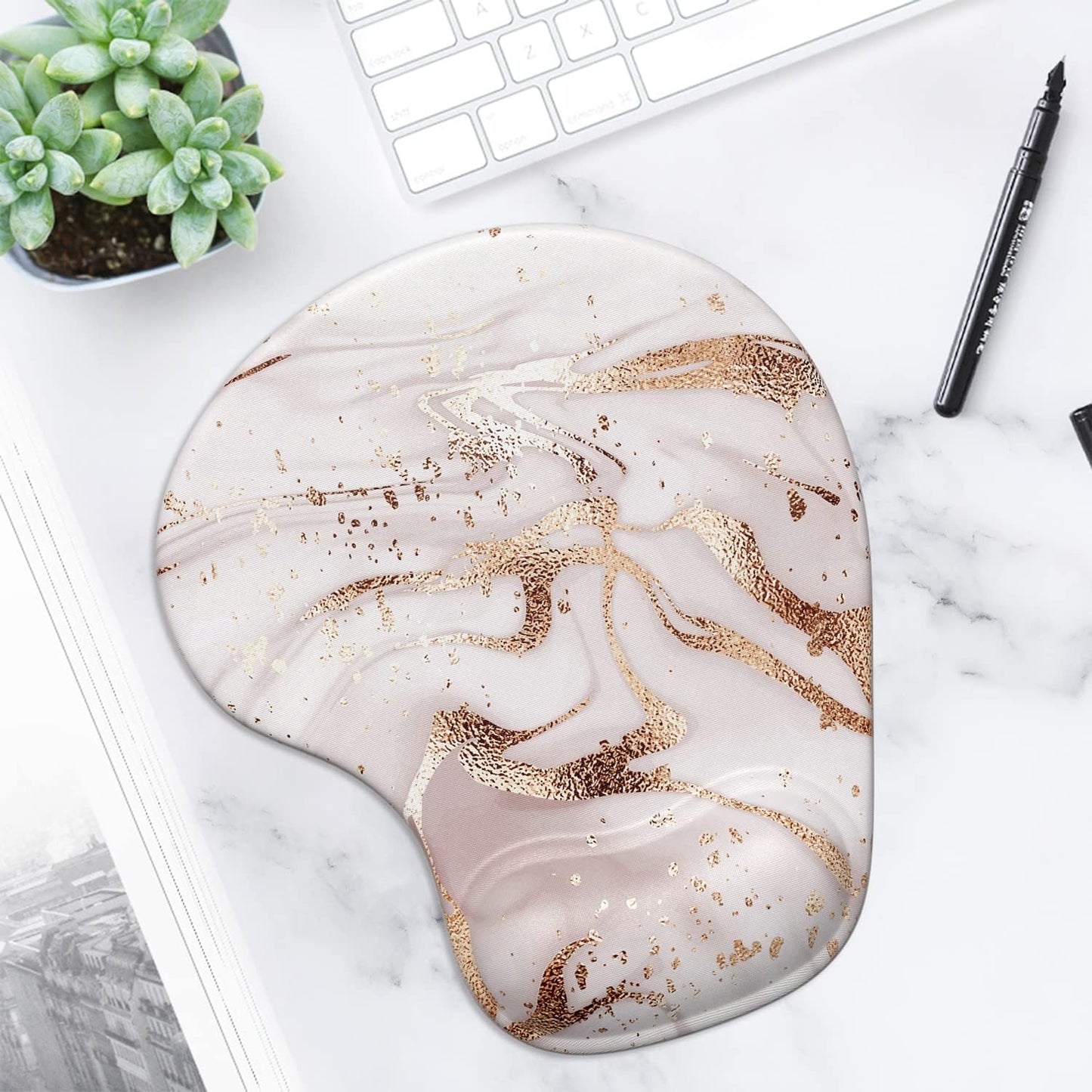 ITNRSIIET Ergonomic Mouse Pad with Gel Wrist Support Wrist Rest Smooth Surface Non-Slip PU Base Comfortable Office Supplies Pain Relief, 9.5 x 8 inches, Beach