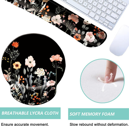 Keyboard Wrist Rest Pad Mouse Pad with Wrist Support Set of 3, Mousepad with Non-Slip Rubber Base, Ergonomic Memory Foam Mouse Wrist Cushion Support for Home Office Laptop Computer Gaming, Forest