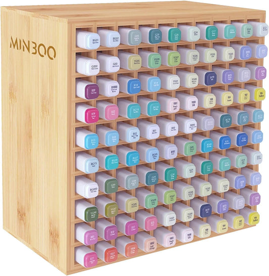 MinBoo Marker Organizer for 144 Markers, Bamboo Art Supply Storage Organizer Rack, Art Markers Pens Colored Pencils Paint Brushes Stationary Organizer Holder for Home Classroom Office Desk Decor