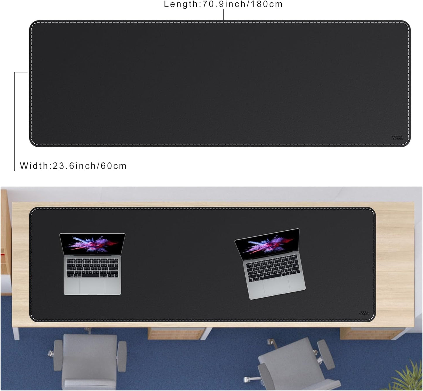 Vyaaa PU Leather & Cork Desk Mat, 39.4"x15.7" Dual Sided Computer Desk mat, Waterproof Large Mouse Pad, Non-Slip Office Desk pad, Office Desk Protector for Work/Gaming/Home (Black)