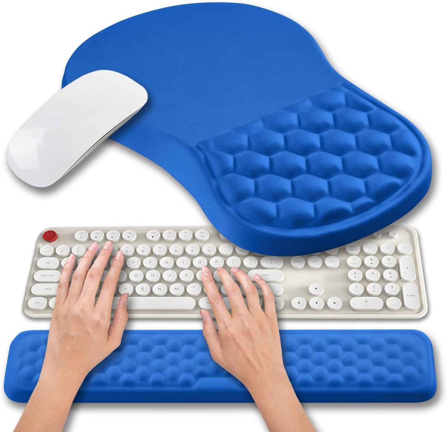 Hokafenle 2 in 1 Ergonomic Mouse Pad Wrist Support & Wrist Rest for Computer Keyboard Set, with Relieve Carpal Tunnel Pain Massage Bulge and Full Memory Gel Design (2In1 Set, Black)