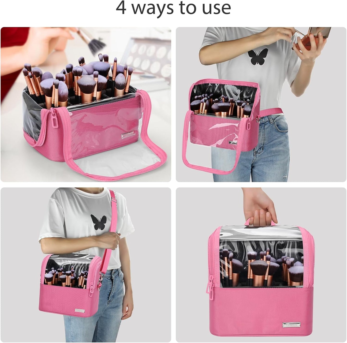 Makeup Brush Bag, Makeup Brush Holder Travel Stand-up Makeup Cup Large Makeup Brush Organizer Case Professional Cosmetic Bag Artist Storage Bag with Adjustable Divider (Large, Black)