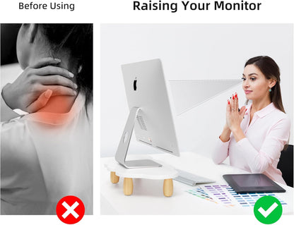 AFOOYO Monitor Stand Riser,Cloud-Shaped Sturdy Wood 16.5In Computer Monitor Riser Wirh Drawer, Multi-Purpose Desktop Organizer Riser for Computer,Laptop,Printer,TV,White