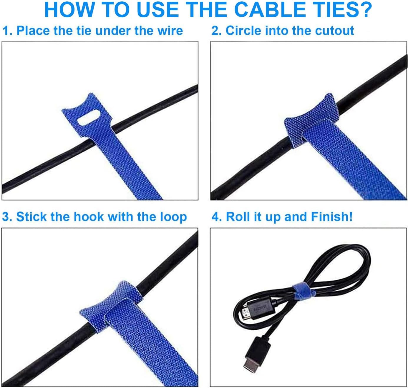 California JOS 60 PCS 6 Inches Reusable Cable Ties, Wire Ties, Cord Organizer, Cable Organizer, Adjustable Cable Management - White