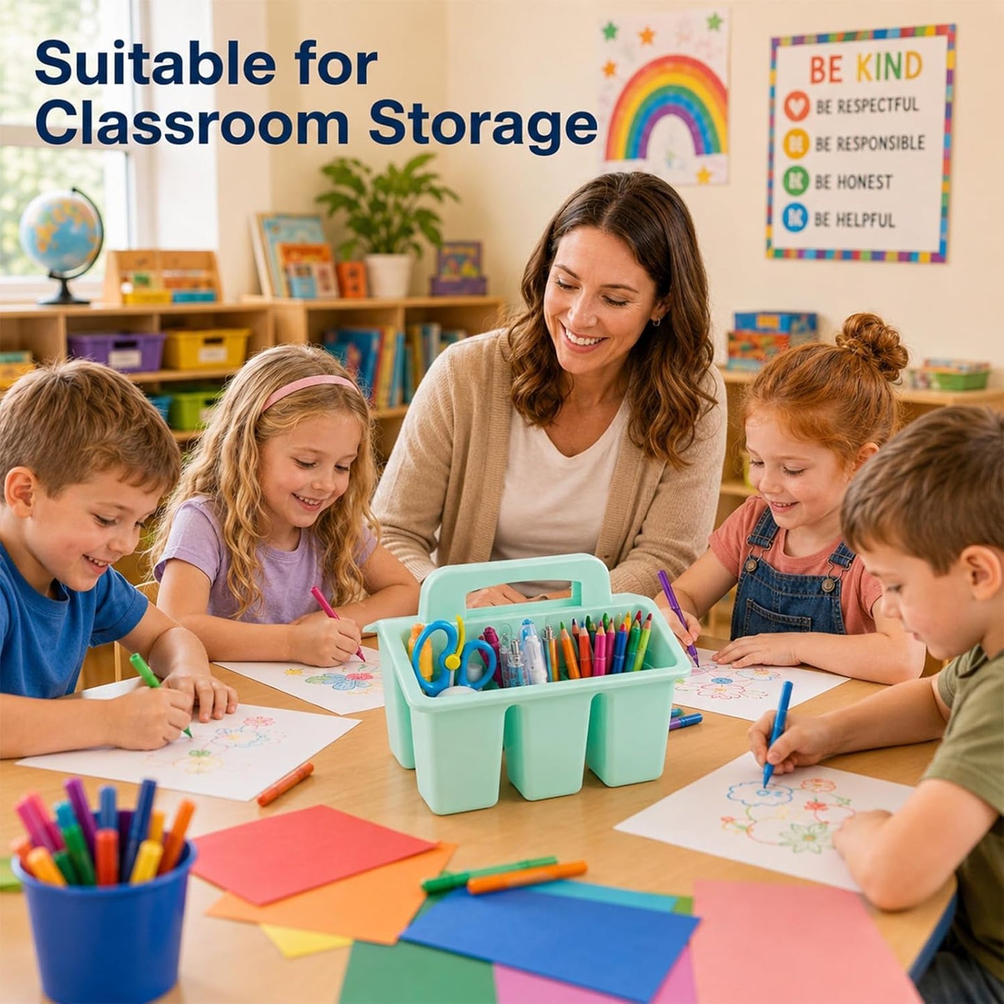 gisgfim 8 Pack Classroom Caddy Storage Basket with Handle 4 Compartment Storage Caddy Plastic Arts Crafts Caddies Protable Classroom Craft Caddies for Kids Schools Art Craft Supplies(Pastel)