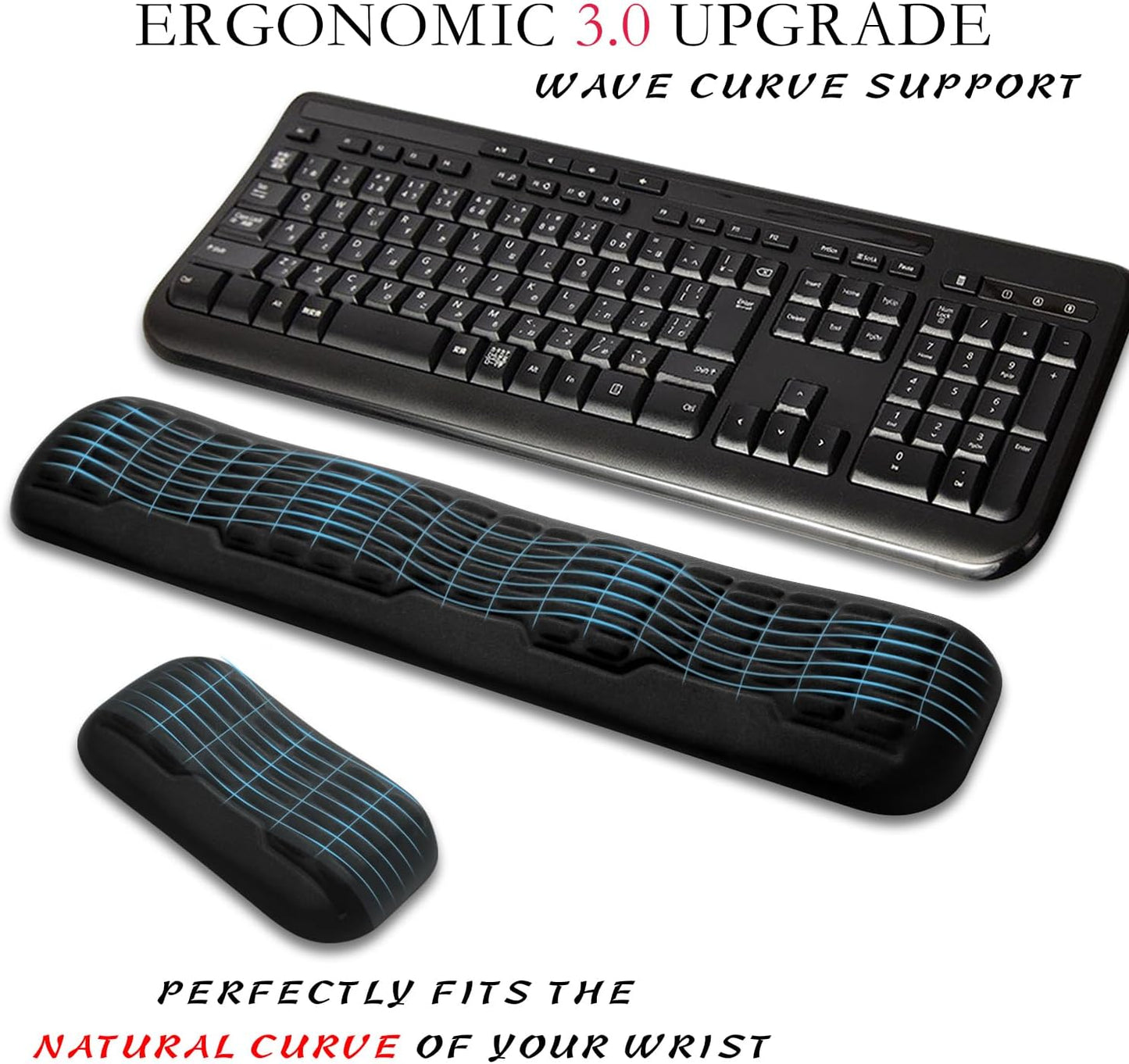UnivoColors Ergonomic Mouse Wrist Rest,Latest 3.0 Wave Curve Design,High-Resilience Memory Foam Non-Slip Base,Reduces Wrist Fatigue,Ideal for Office Gaming & Long Hours of Use(Black)