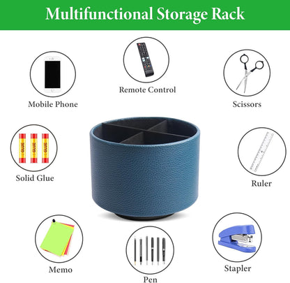 Round Leather Art Supply Organizer,Remote Control Holder,360 Degree Rotating,Multi-Functional Pencil Holder,4 Compartments Desktop Stationary Organizer(1-Fractal Flower) | Round - Colors C